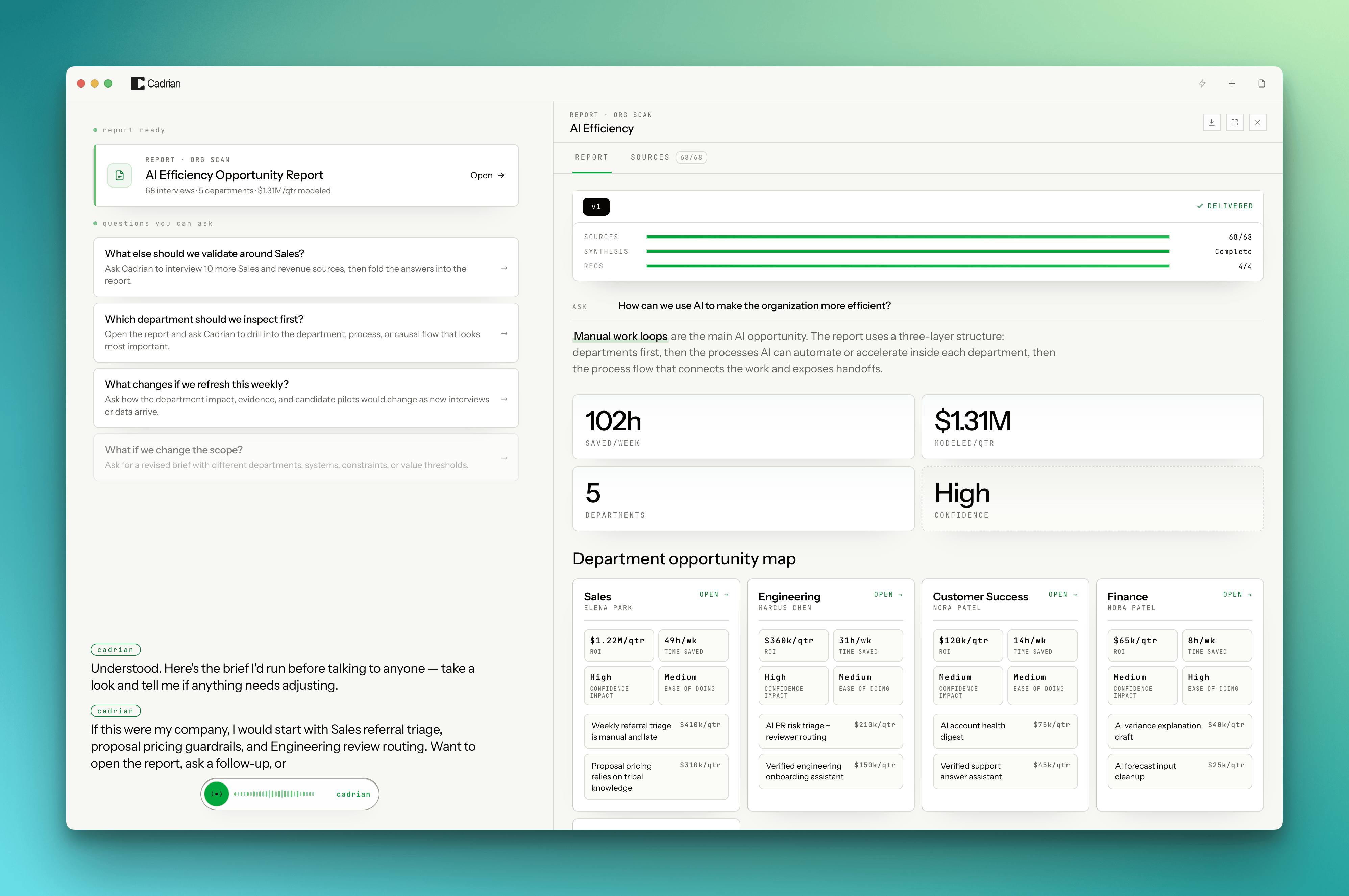 Cadrian AI application window